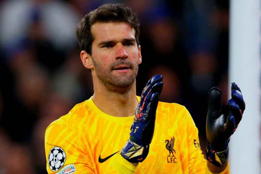 Alisson Becker, the world-class goalkeeper for Liverpool and Brazil, in action during a match.
